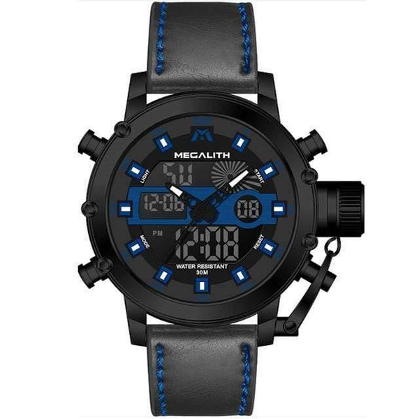 Planet Gates leather blue Men's LED Sport Quartz Watch Men Multifunction Waterproof Date Luminous Wrist Watches Men Clock Horloges Mannen