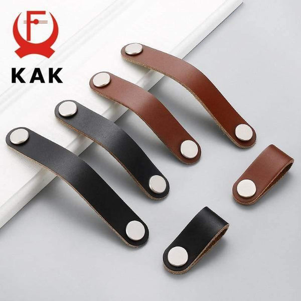 Leather Cabinet Knobs and Handles for Kitchen Cupboard Door Pulls Black Brown Furniture Handle Wardrobe Dresser Knobs