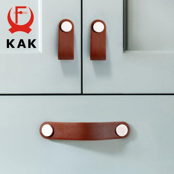 Leather Cabinet Knobs and Handles for Kitchen Cupboard Door Pulls Black Brown Furniture Handle Wardrobe Dresser Knobs