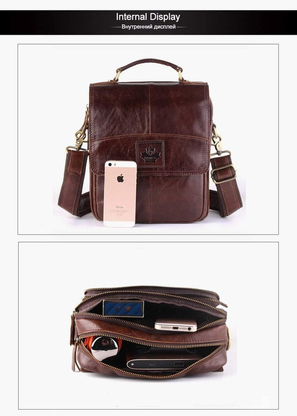 Planet Gates Leather Crossbody Bags Fashion Men Messenger Bags Men's Shoulder Bag Zipper Men's Leather Bag Handbag Briefcase