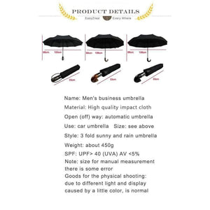 Planet Gates Leather Curved Handle men Automatic business Umbrella Male Windproof Black Big auto Umbrellas parasol Rain paraguas