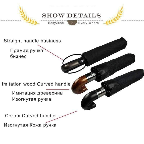 Planet Gates Leather Curved Handle men Automatic business Umbrella Male Windproof Black Big auto Umbrellas parasol Rain paraguas