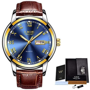 Planet Gates Leather Gold Blue Watch Men Fashion Sports Quartz Full Steel Gold Business Mens Watches Top Brand Luxury Waterproof Watch Relogio Masculino