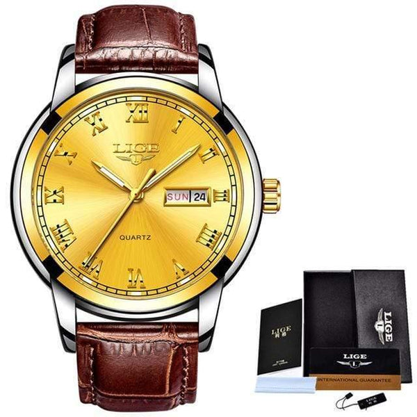 Planet Gates Leather Gold Watch Men Fashion Sports Quartz Full Steel Gold Business Mens Watches Top Brand Luxury Waterproof Watch Relogio Masculino