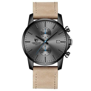 Planet Gates Leather Grey Men Watch CHEETAH Brand Fashion Sports Quartz Watches Mens Leather Waterproof Chronograph Clock Business Relogio Masculino