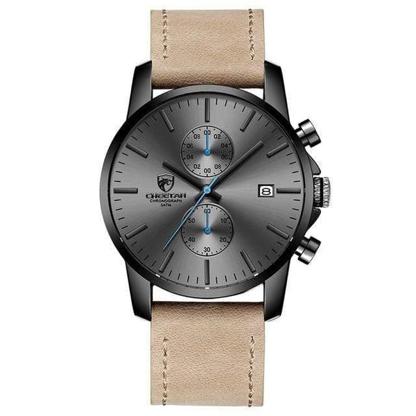 Planet Gates Leather Grey Men Watch CHEETAH Brand Fashion Sports Quartz Watches Mens Leather Waterproof Chronograph Clock Business Relogio Masculino