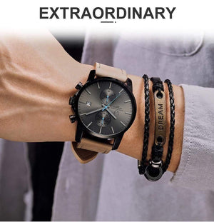 Planet Gates Leather Grey Men Watch CHEETAH Brand Fashion Sports Quartz Watches Mens Leather Waterproof Chronograph Clock Business Relogio Masculino