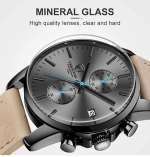 Planet Gates Leather Grey Men Watch CHEETAH Brand Fashion Sports Quartz Watches Mens Leather Waterproof Chronograph Clock Business Relogio Masculino