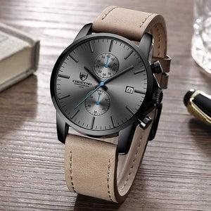 Planet Gates Leather Grey Men Watch CHEETAH Brand Fashion Sports Quartz Watches Mens Leather Waterproof Chronograph Clock Business Relogio Masculino