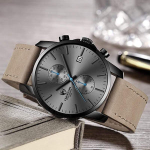 Planet Gates Leather Grey Men Watch CHEETAH Brand Fashion Sports Quartz Watches Mens Leather Waterproof Chronograph Clock Business Relogio Masculino