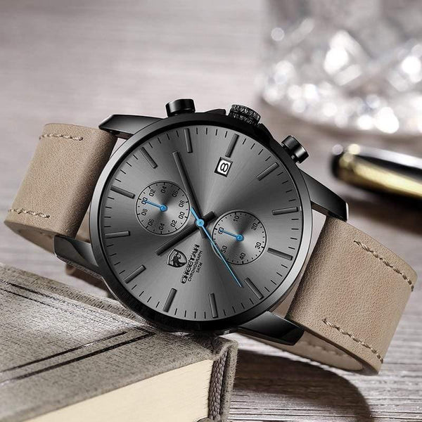 Planet Gates Leather Grey Men Watch CHEETAH Brand Fashion Sports Quartz Watches Mens Leather Waterproof Chronograph Clock Business Relogio Masculino