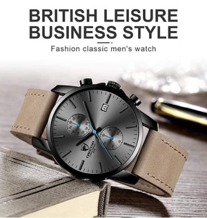 Planet Gates Leather Grey Men Watch CHEETAH Brand Fashion Sports Quartz Watches Mens Leather Waterproof Chronograph Clock Business Relogio Masculino