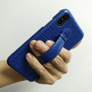 Planet Gates Leather Hand Strap Holder Case For iPhone X XS Max Cell Phone Luxury Crocodile Thin Slim Hard Cover Solque