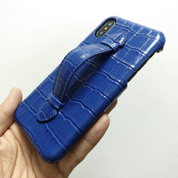Planet Gates Leather Hand Strap Holder Case For iPhone X XS Max Cell Phone Luxury Crocodile Thin Slim Hard Cover Solque