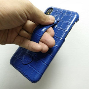 Planet Gates Leather Hand Strap Holder Case For iPhone X XS Max Cell Phone Luxury Crocodile Thin Slim Hard Cover Solque