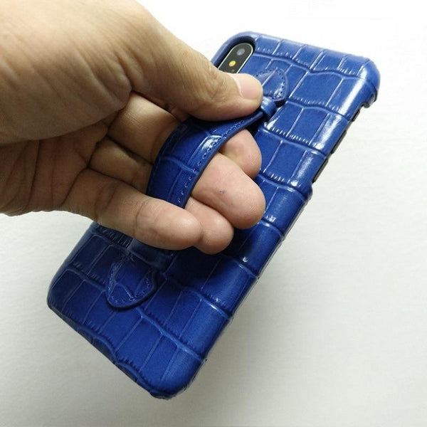 Planet Gates Leather Hand Strap Holder Case For iPhone X XS Max Cell Phone Luxury Crocodile Thin Slim Hard Cover Solque