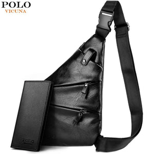 Planet Gates Leather Man Messenger Bag Brand Black Men's Fashion Chest Bag With Front Bag Casual Men Sling Bag