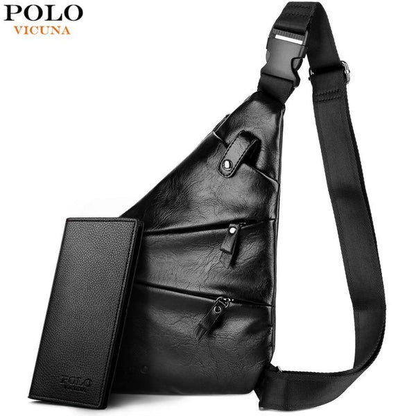 Planet Gates Leather Man Messenger Bag Brand Black Men's Fashion Chest Bag With Front Bag Casual Men Sling Bag