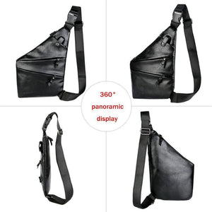 Planet Gates Leather Man Messenger Bag Brand Black Men's Fashion Chest Bag With Front Bag Casual Men Sling Bag