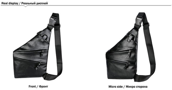 Planet Gates Leather Man Messenger Bag Brand Black Men's Fashion Chest Bag With Front Bag Casual Men Sling Bag