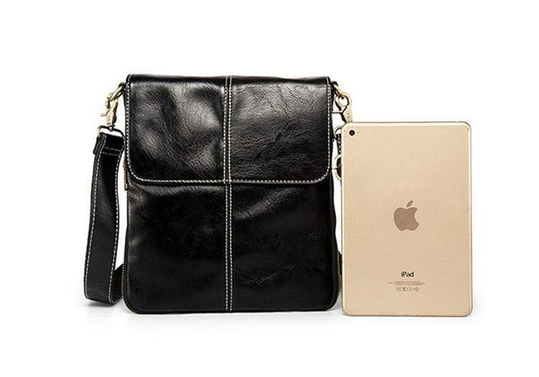 Planet Gates Leather Men Bag Fashion Leather Crossbody Shoulder Bag Men's Messenger Bags Small Casual Man Bags Black