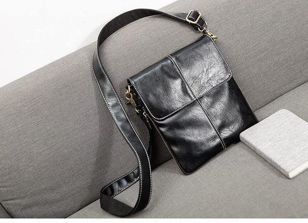 Planet Gates Leather Men Bag Fashion Leather Crossbody Shoulder Bag Men's Messenger Bags Small Casual Man Bags Black