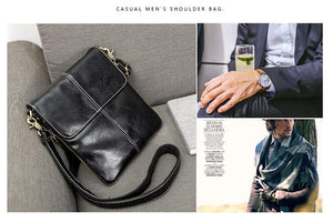 Planet Gates Leather Men Bag Fashion Leather Crossbody Shoulder Bag Men's Messenger Bags Small Casual Man Bags Black
