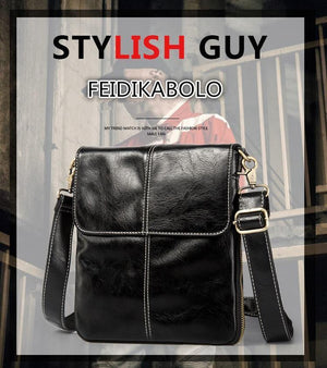 Planet Gates Leather Men Bag Fashion Leather Crossbody Shoulder Bag Men's Messenger Bags Small Casual Man Bags Black