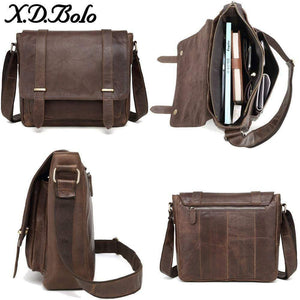 Planet Gates Leather Men Bag Shoulder Crossbody Bags Crazy Horse Laptop Male Messenger Bags Vintage Design Bag for Men