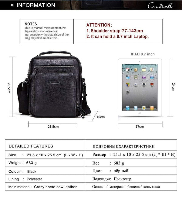 Planet Gates Leather men shoulder bag crossbody bags for men high quality bolsas fashion messenger bag for 9.7" Ipad