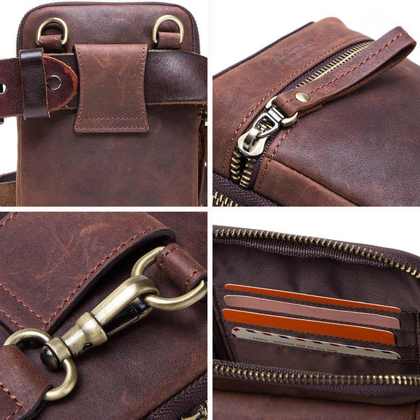 Planet Gates Leather men waist pack for cell phone shoulder bag travel pouch small crossbody bags card holders bolsas