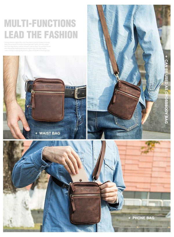 Planet Gates Leather men waist pack for cell phone shoulder bag travel pouch small crossbody bags card holders bolsas