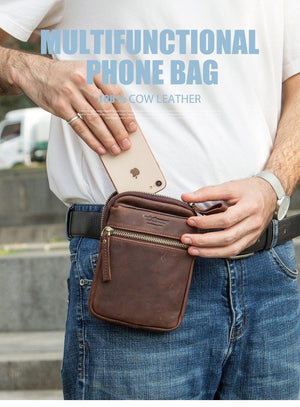 Planet Gates Leather men waist pack for cell phone shoulder bag travel pouch small crossbody bags card holders bolsas
