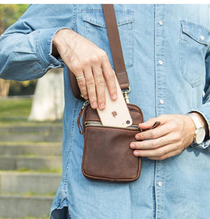 Planet Gates Leather men waist pack for cell phone shoulder bag travel pouch small crossbody bags card holders bolsas