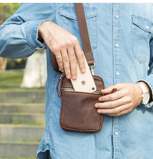 Planet Gates Leather men waist pack for cell phone shoulder bag travel pouch small crossbody bags card holders bolsas