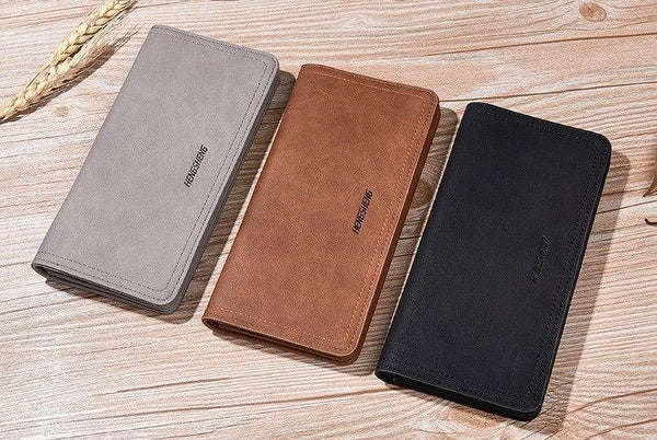 Planet Gates Leather Men Wallets Business Brand Card holder Purse Men's Long Zipper Wallet Leather Clutch Carteira Masculina