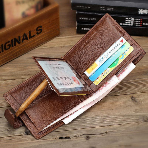Planet Gates Leather Men Wallets With Coin Pocket Brown Wallet Purse Male High Quality wholesale price
