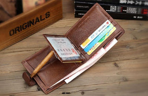 Planet Gates Leather Men Wallets With Coin Pocket Brown Wallet Purse Male High Quality wholesale price