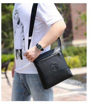 Planet Gates Leather Mens Bags Male Black Cowhide Crossbody Bags Men's Messenger Shoulder Bag Small Men Leather bag Man