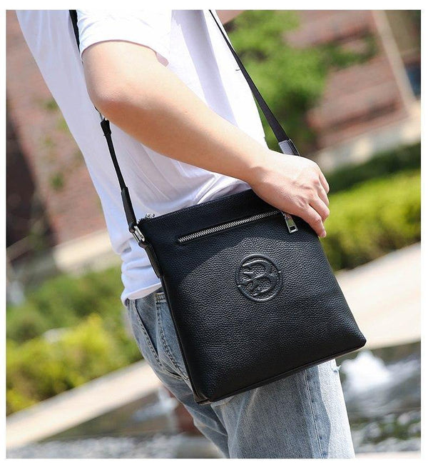 Planet Gates Leather Mens Bags Male Black Cowhide Crossbody Bags Men's Messenger Shoulder Bag Small Men Leather bag Man