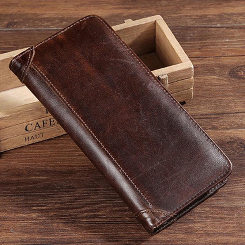 Planet Gates Leather  Purse Real Cowhide Men Bifold Purse Long Designer Cash Coin Pocket Card Holder Clutch Bag Vintage Male Wallet