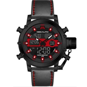 Planet Gates leather red Men's LED Sport Quartz Watch Men Multifunction Waterproof Date Luminous Wrist Watches Men Clock Horloges Mannen