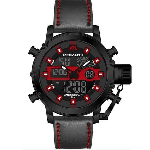Planet Gates leather red Men's LED Sport Quartz Watch Men Multifunction Waterproof Date Luminous Wrist Watches Men Clock Horloges Mannen