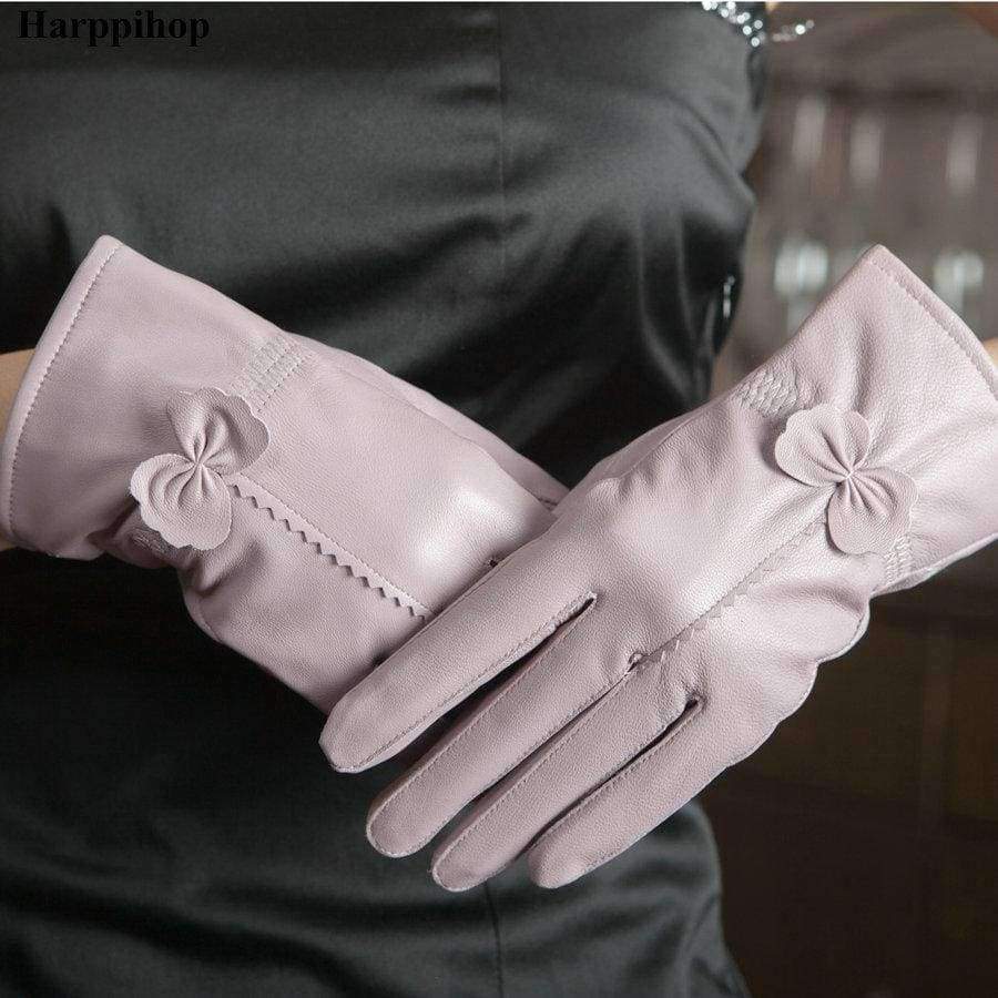 Planet Gates Leather sheepskin gloves quality genuine leather bow women's gloves thickening thin