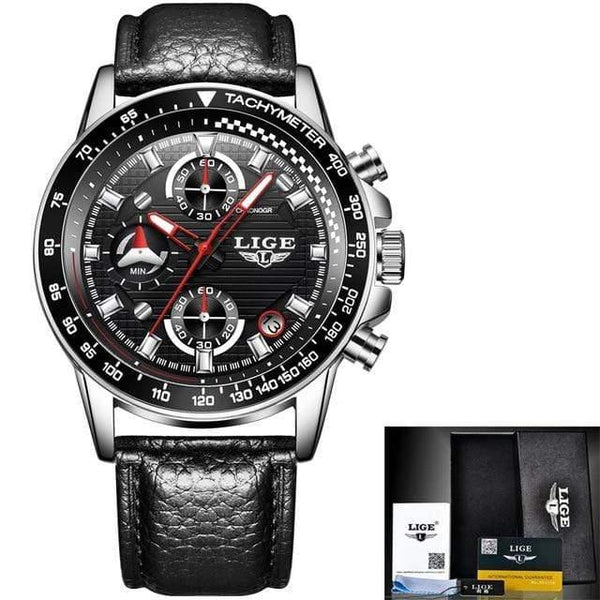 Planet Gates leather silver black Men Watches Top Brand Luxury Full Steel Clock Sport Quartz Watch Men Business Waterproof Casual Watch Man Relogio Masculino