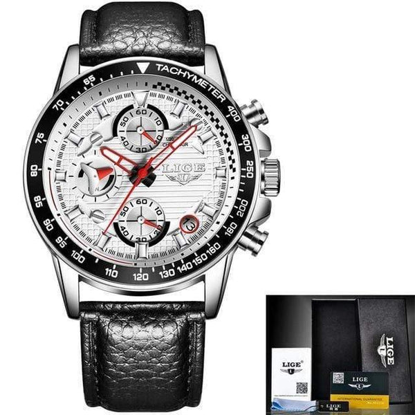 Planet Gates leather silver white Men Watches Top Brand Luxury Full Steel Clock Sport Quartz Watch Men Business Waterproof Casual Watch Man Relogio Masculino