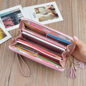 Planet Gates Leather Wallets Women Long Zipper Coin Purses Tassel Design Clutch Wallets Female Money Bag Credit Card Holder