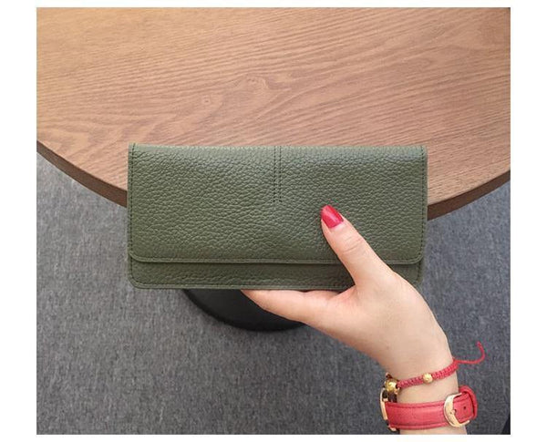 Planet Gates Leather Women Wallet Fashion Solid Color Coin Purse Multifunctional Cowhide Female Long Women Purses Zipper Card Holder