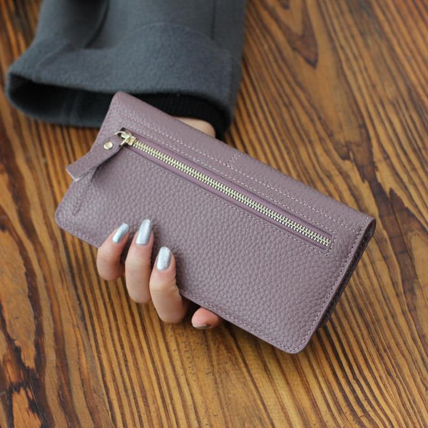 Planet Gates Leather Women Wallet Fashion Solid Color Coin Purse Multifunctional Cowhide Female Long Women Purses Zipper Card Holder