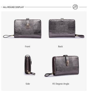 Planet Gates Leather Women Wallets Crocodile Pattern Small Wallet Magnetic Buckle Cowhide Women Purse With Zipper Short